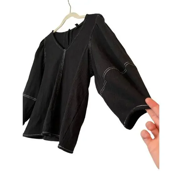 Anthropologie Current Air Delilah Structured Top Black White Top Stitch Size M - Picture 3 of 8